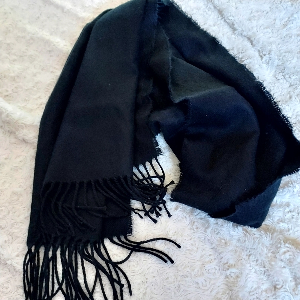 Black soft acrylic fashion scarf with fringe 64" Winter Neutral Closet Staple